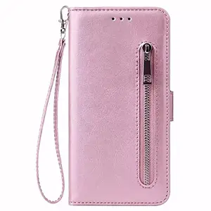 TELETEL Zipper Series Flip Mobile Cover Pu Leather | Card & Cash Pockets | Magnetic Loop | Front Zip Lock Wallet Case (Pink) for OnePlus 5