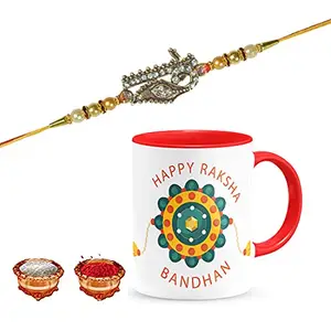 Manonita Rakhi Gift for Brother, bhaiya bhabhi, Gift Set (Rakshabandhan Mug, Roli,Chawal) REDMUG-15 -BH