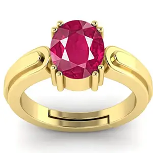 RRVGEM RRVGEM Ruby RING 7.25 Ratti Certified A+ Quality Natural manik Adjustable GOLD Ring Loose Gemstone for Women's and Men's By LAB - CERTIFIED
