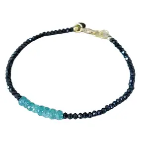 LKBEADS Emerald & Black Spinel bracelet with Silver clasp - 2-3.5mm Rondelle beads- Faceted Cut -7 Inch Bracelet– Healing, Fashion, Gift, Spiritual, Yoga|LK_STACK_07445