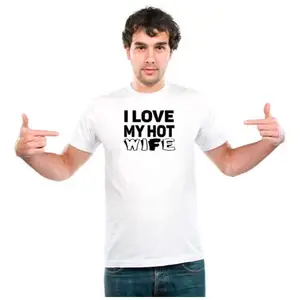 UDNAG Unisex Round Neck Graphic 'i Love My hot Wife' Polyester T-Shirt White [Size XXS/34in to 7XL/56in]