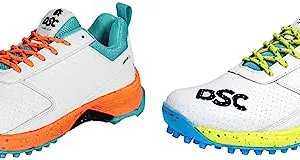 DSC Jaffa 22 Cricket Shoes for Men and Boys UK-9 White-Orange & DSC Jaffa 22 Cricket Shoes for Men and Boys UK-8 White/Lime-Yellow