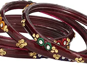 Designer Fancy Party Glass Bangle Cum Kada Set of 4 Decorative with Colorful Beads & Stone (with Safety Cum Gift Box) BN-14_2.8 (Re_Bangle-NA1.d_bang)