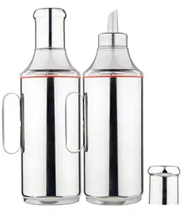 Kuber Industries Code-OD17 Stainless Steel Oil Dispenser Set, 1 Litre, Set of 2, Silver