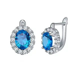 Kairangi Clip On Earrings for Women Blue Crystal Silver Plated Clip On Stud Earrings for Women and Girls