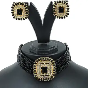 Women's Earring & Necklace Set (NS375 Black)