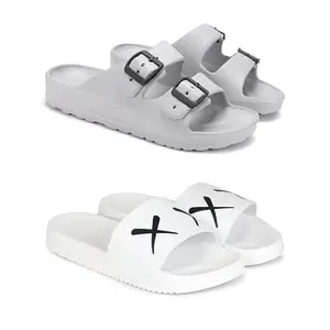 Men's Rover Lightweight Comfortable| Slides|Clogs| Sandals with Adjustable Back Strap for Men Combo(AC)-3114-3024-10 White(Combo(AC)-3114-3029-10_BZ)
