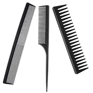 Brigand Wide Teeth Professional Carbon Fiber Cutting Comb 3 Set Rat Tail Thin Fine Teeth Wide Comb for Men's (Black) (Pack Of 3)