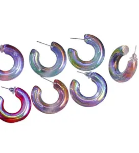 C-Shaped Transparent Pink Hoop Earrings for Women - Minimalist Chic Jewelry, earring, top