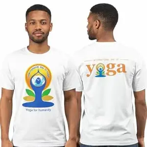 ESHAAVER International Yoga Day Cotton Blend Tshirt | Unisex Yoga Day Round Neck T-Shirt, White