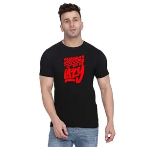 Fashions Love Men Cotton Half Sleeve Round Neck Sucess is Not for The Lazy Printed T Shirt HSRB-2245-X Black
