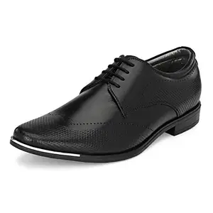 HITZ Men's Black Leather Lace-up Semi-Formal Shoes - 8