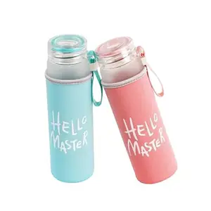 Welour air up Hello Master Glass Water Bottle 400 ml Bottle (Pack of 2) (blue, pink) come with bottle cover