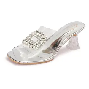 Denill Women's Trendy Transparent kitten Heel With Non Slip Sandals with a Crystal Buckle on top (Antique) Uk-3