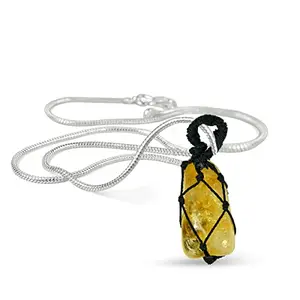 Reiki Crystal Products Natural Citrine Pendant Tumble Shape Crystal Stone Locket - Pendant with Metal Chain for Reiki Healing and Crystal Healing Gemstone for Unisex
