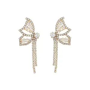 Yellow Chimes Earrings For Women Gold Tone Sparkling Crystal Studded Butterfly Shaped Chain Tassel Hanging Drop Earrings For Women and Girls