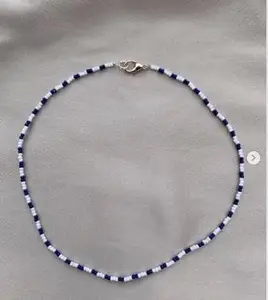 White & Blue String Choker Beads Alloy Choker