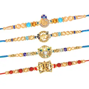 De Marquis Send Rakhi for Brother (Pack of 4) Roli-Chawal Pack, Best Wishes Greeting Card (HAPPY RAKSHABANDHAN)