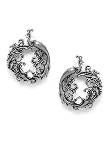 Aatmana Peacock Patterned Oxidized Stud Earrings for Girls and Women - Pack of 1