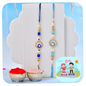 CraftVatika Evil Eye Rakhi Set of 2 for Brother Boy Men, Rakhi Set of 2 for Bhaiya Kids, Rakhis for Men, Evil Eye Rakhis with Fridge Magnet Gift for Kid with Best Wishes Card