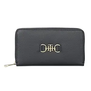 Tommy Hilfiger Saniya Leather Zip Around Wallet Handbag For Women - Navy, 12 Card Slots