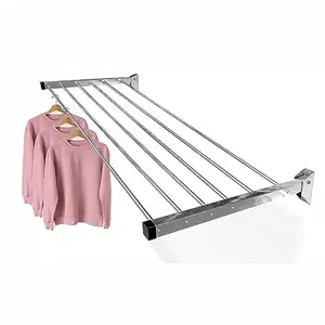 VKS Sales Premium Stainless Steel Wall Mounted Foldable Cloth Drying Hanger/Clothes Dryer Stand for Balcony Railing/Terrace (6 Pipes X 5 Feet)