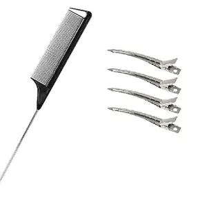 ZAUKY 1PCS PIN RAT TAIL HAIR COMB WITH 4PCS 3.5 Inches Rustproof Metal Hair Clips