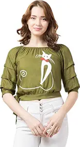 FUNDAY FASHION Women's Regular Fit Top (SYS-5061-81_Green_X-Large)