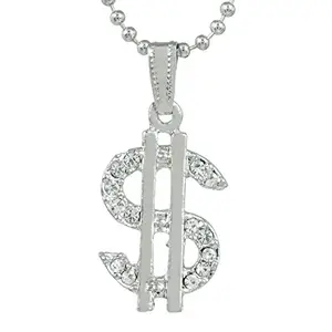 Memoir Silver plated CZ studded $ Dollar design locket chain pendant necklace jewellery for Men, Women, Boys, Girls
