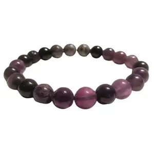 RRJEWELZ Natural Purple Fluorite & Labradorite 8mm round Shape smooth Cut Beads 6.5 Inch Stretchable Bracelet for Men & Women.|STBR_RR_07946_6.5