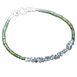 RRJEWELZ Green Tourmaline & Green Sapphire bracelet for men & women - 3-5x3mm Rondelle & Drop Faceted beads - 7 Inch Adjustable with Silver plated clasp – Healing, Fashion, Gift, Spiritual, Yoga|LCBR_RR_07776