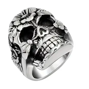 Myginie.in Ring for Men Vintage Skull Flower Design Biker Ring Size 8 (8)