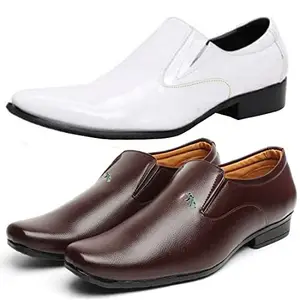 Vitoria Men's Unique PU Formal/Party Shoes | 2 Shoes Combo with Free Belt | Stylish & Comfortable | Ideal for Office, Casual Outings, Parties (8072_VTR-401-Wht) (Multicolor)(Size: 7UK)