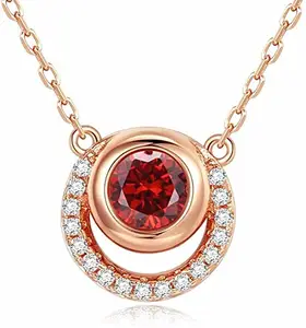Bling Queen Women's Concentric Circle Garnet And Zirconia Pendant Necklace, Rose Gold Fashion Necklaces For Women Trendy, Round Cut Garnet Studded Pendant Necklace, Fancy Neck Jewellery(Rose Gold)