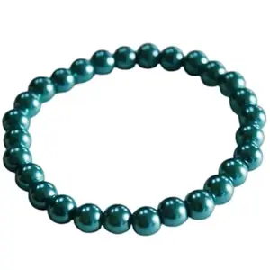 RRJEWELZ Natural Blue Pearl 8mm Round Shape Smooth Cut Beads Stretchable Bracelet for Men & Women.|STBR_RR_02207_7.5