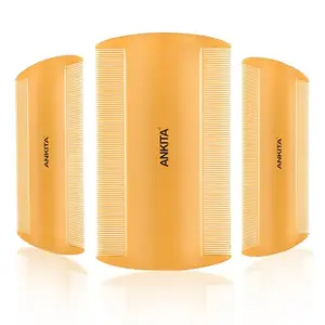 Ankita Lice Comb|Nits Removal Comb Narrow Teeth Plastic|Lice Remover Dandruff Dust Double Sided Teath|Tick Removal Tool|Narrow Teeth Comb for Kids, Women and Men, Color May Vary (Lice Comb Gold (3 Pcs), 3, count)