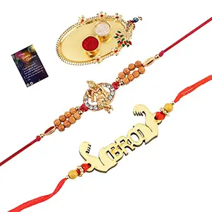 Stylish Bhaiya Rakhi " BRO" Designer Pendent With Designer Look"KRISHNA JI "Rakhi Combo For Bhaiya With Roli Chawal And Greeting Card 1 Kankawati Pooja Thali -771