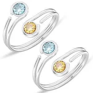 Amazon Brand - Anarva 925 Sterling Pure Silver BIS Hallmarked Blue & Yellow Stone Toe Ring Standard Size Toe-Rings For Women Foots Silver Latest Style Toe Ring For Women