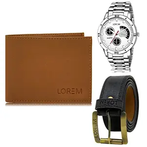 LOREM Mens Combo of Watch with Artificial Leather Wallet & Belt FZ-LR101-WL02-BL01
