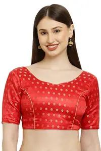Women's Readymade Blouse Sweetheart Brocade Short Sleeve || Stretchable Stylish Comfortable Blouses(Orange Color) (38)
