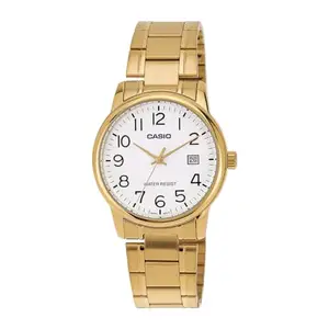 Casio Mens Stainless Steel Analog White Dial Watch-Mtp-V002G-7B2Udf, Band Color:Gold
