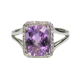 Natural Faceted Purple Amethyst Solitaire Ring With 925 Sterling Silver 3.75 Grams Ring