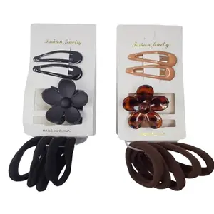 Women’s Hair Accessories Set | 2 Snap Hair Clips, 1 Flower Hair Clip & 3 Elastic Hair Ties | Stylish Everyday Hair Styling Kit for Girls & Women | Durable & Comfortable Hair Hold (D-2)