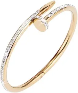 Stainless Steel Bracelet Jewelry Nail Open Bracelets Chunky With Diamonds Gold Plated Bangles For Women