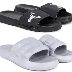 Pampy Angel Combo Pack of 2 Slipper/Flip Flops/Slides/Clogs/Sandals with Adjustable Back Strap for Men,(Singa-Black,Box-Grey),9 (UK/India)