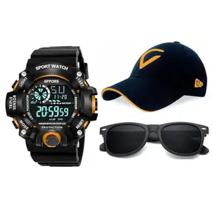 GIFFEMANS GFMN1336 Digital Sports Watch, Multi-Functional Watch for Boys & Men with Cap and Sunglasses, Combo Pack of 3
