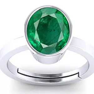 LMDLACHAMA 9.00 Carat Natural Emerald Colmbian Unheated Untreatet Panna Panchdhatu Adjustable Rashi Ratan Silver Plating Ring for Astrological Purpose Men & Women