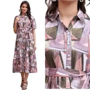 Women Digital Print Collar Neck Kurti with Belt | Stylish Belted Kurti for Women