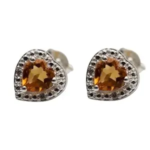 Hiflyer Jewels Natural Citrine Heart Gemstone Stud Earring 925 Stamp Silver Jewelry | Gifts For Women And Girls