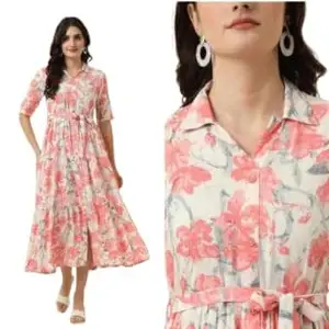 Women Digital Print Collar Neck Kurti with Belt | Stylish Belted Kurti for Women